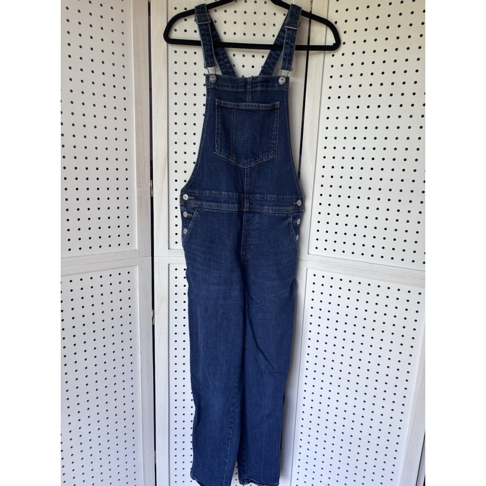 Old Navy Women's Small Skinny Taper Leg Overalls Denim Cotton Stretch Dark Blue